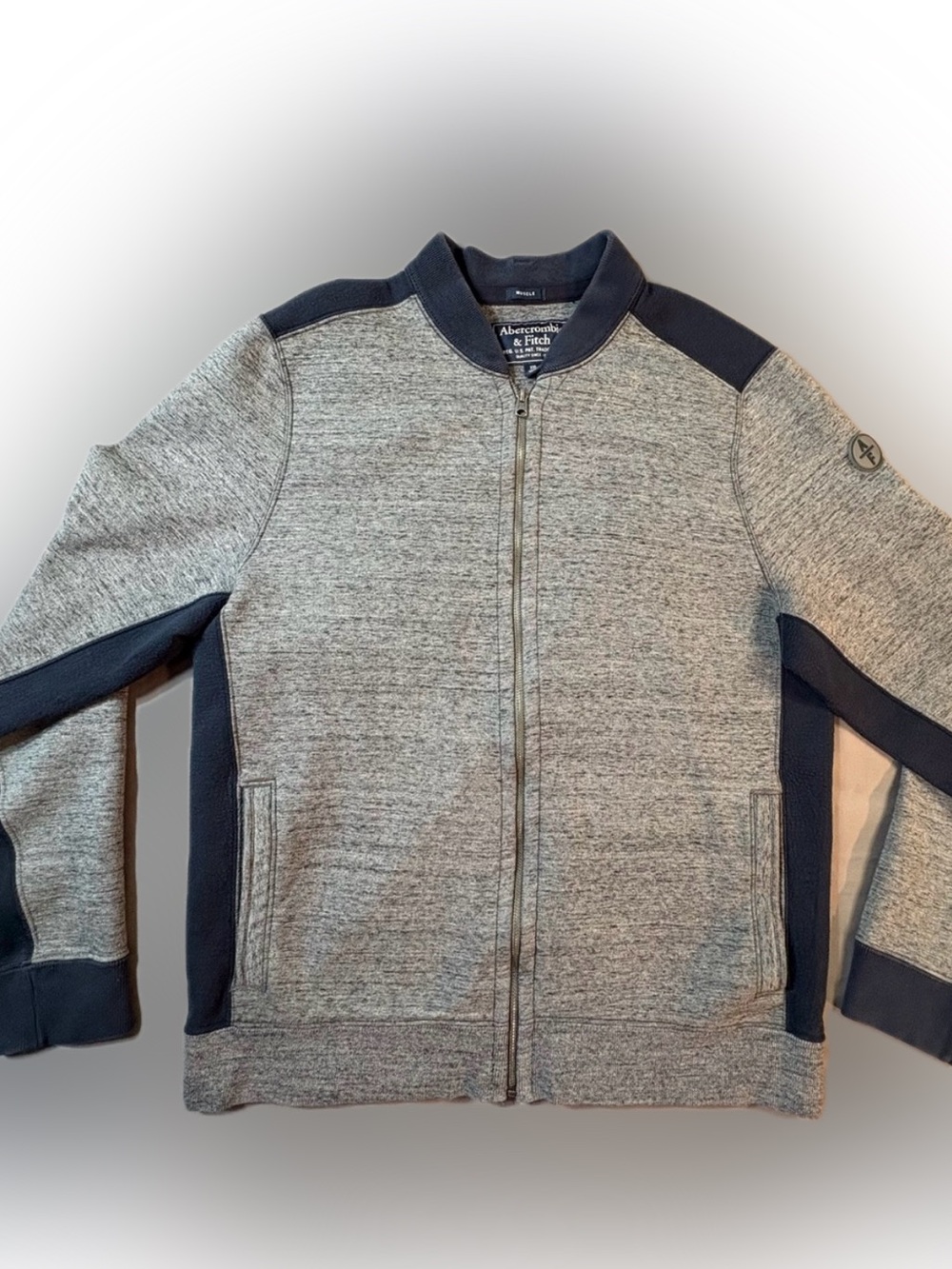 Abercrombie & Fitch Muscle Fit Gray Colorblock Full Zip Bomber Jacket Men's XXL